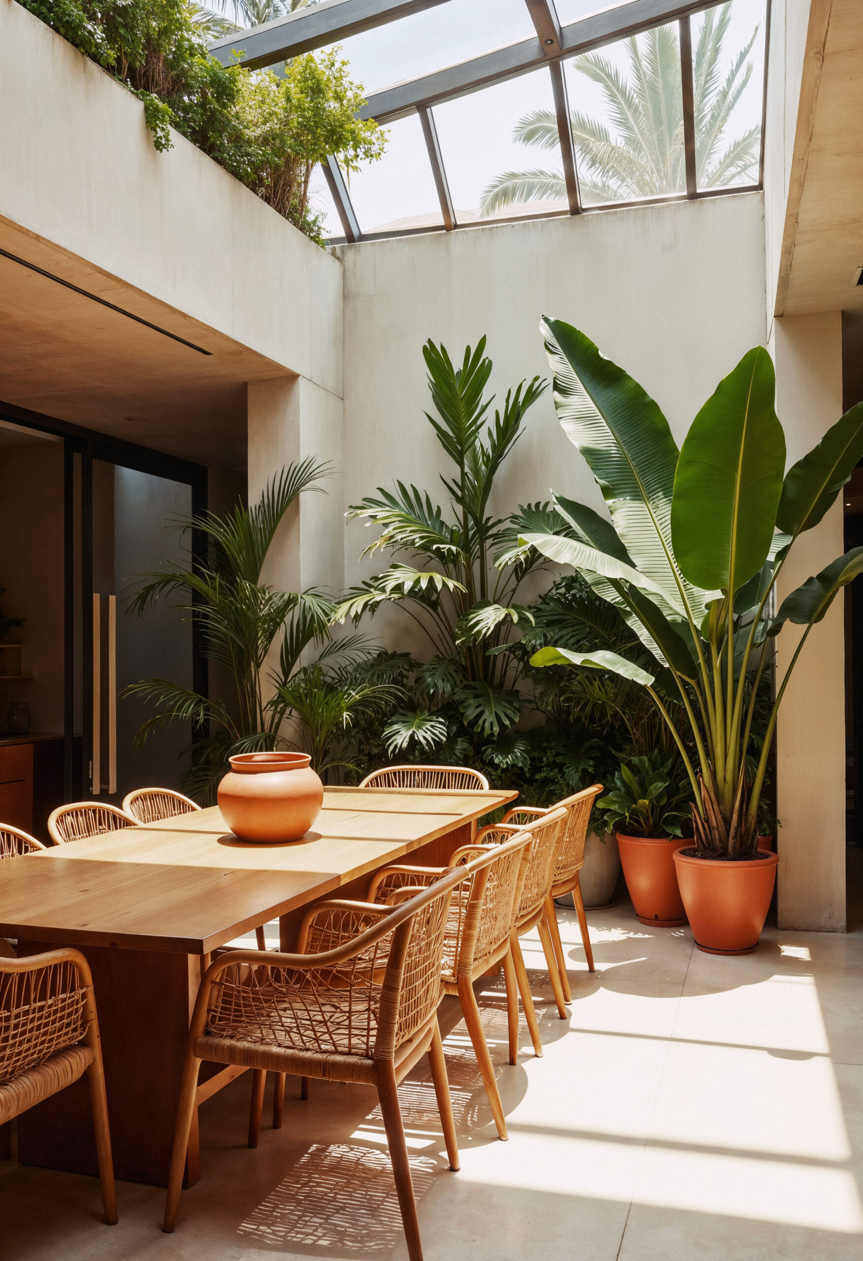 salle-a-manger-en-plein-air-avec-des-plantes-et-une-lucarne Terrasse de maison propre